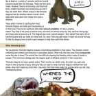 This is a content page for the Komodo Dragons lesson plan. There is an illustration of a Komodo dragon with a thought bubble that reads, "I think I smell bacon..." There is a graphic of a Komodo dragon in front of a table of Thanksgiving food saying, "Where's the pig?" The orange Learn Bright logo is at the bottom of the page.